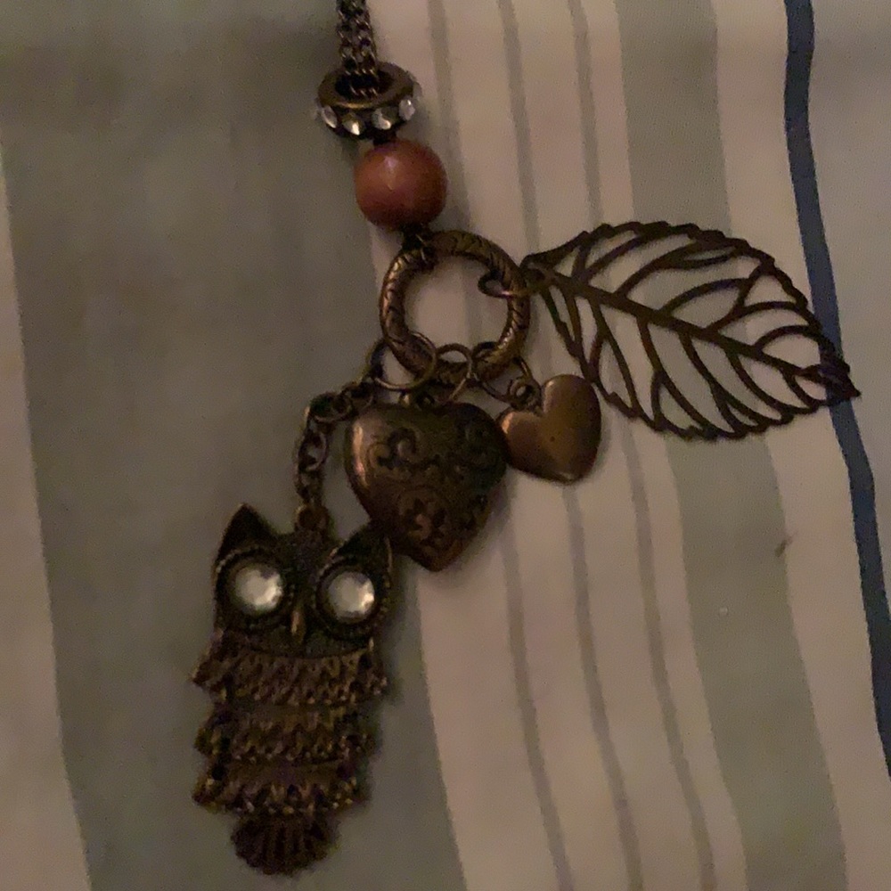 Bronze fall owl necklace with matching earrings